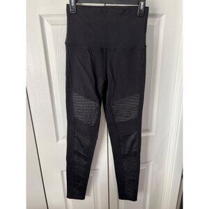Alo Yoga Black High-Waisted Moto Leggings With Ribbed Detail For Women